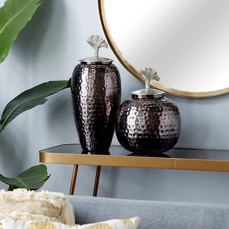 Metal Modern Round Decorative Jar Set with Silver Handles