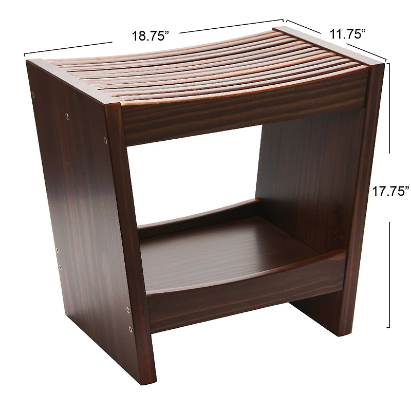 Hello Honey® 18" Modern Slatted Solid Wood Stool With Storage Shelf