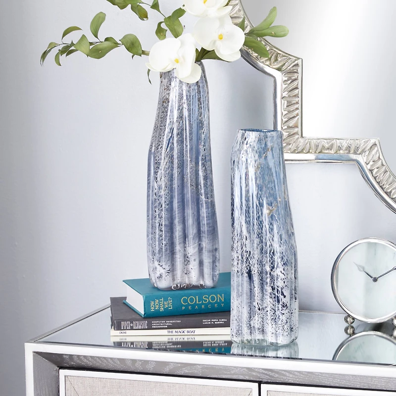The Novogratz Blue Glass Contemporary Vase Set