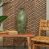 23.5" Rustic Green & Brown Antique-Style Ceramic Vase