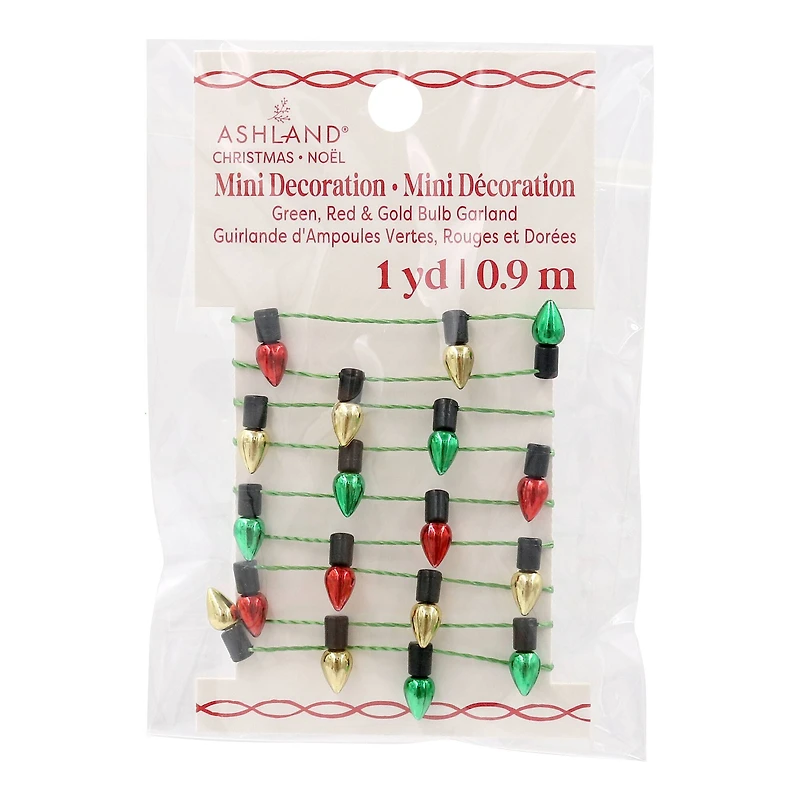 Mini Green, Red & Gold Bulb Garland Decoration by Ashland®