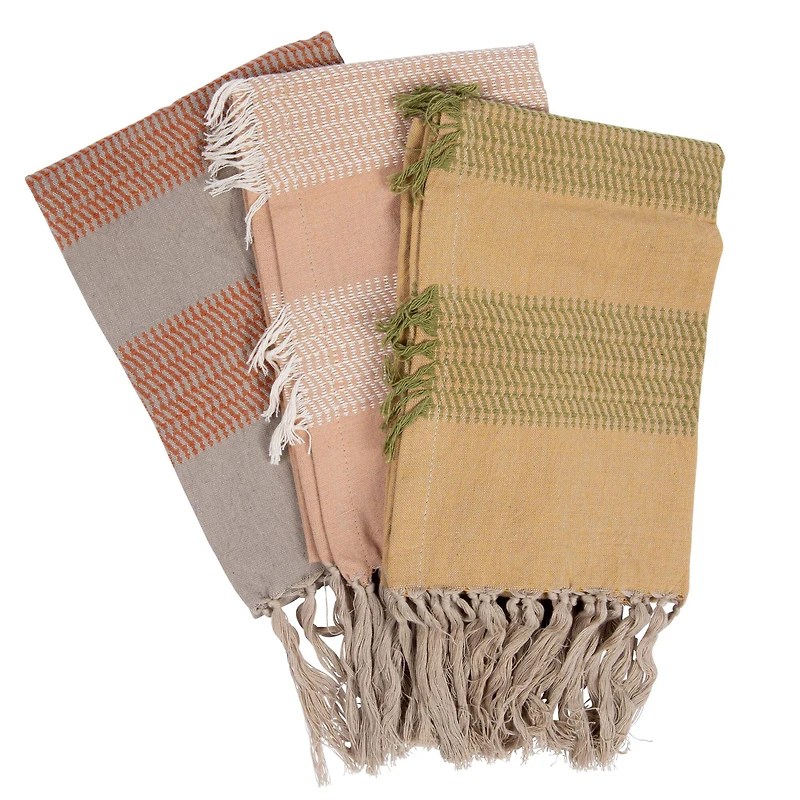 Hello Honey® Striped Cotton Tea Towels with Fringe Set