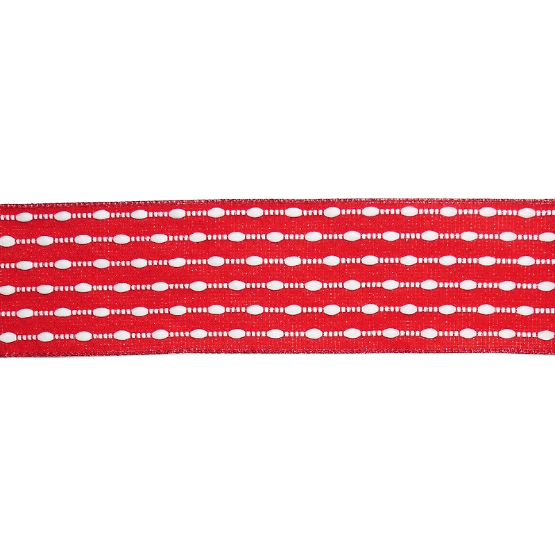 2.5" x 20ft. Red & White Stitch Wired Ribbon by Celebrate It®
