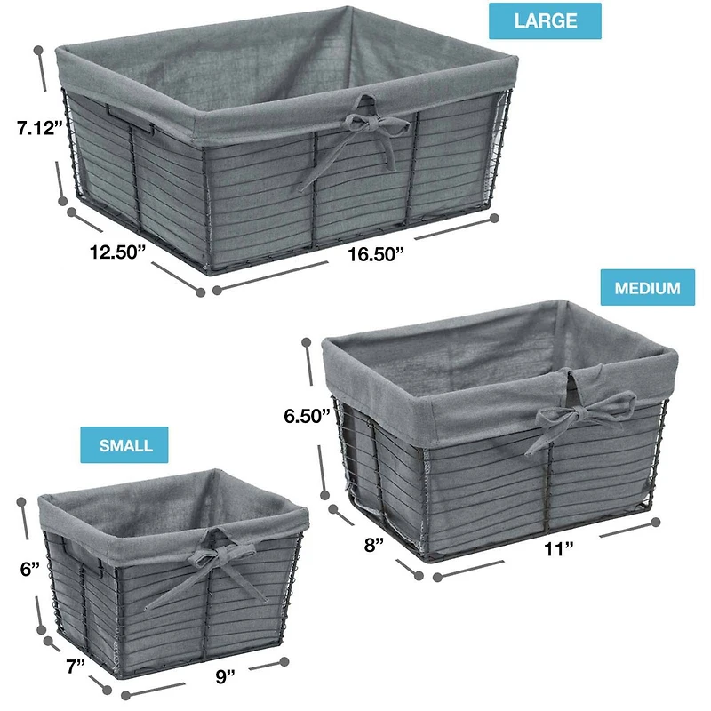 Sorbus Gray Wire Basket with Removable Liner Set