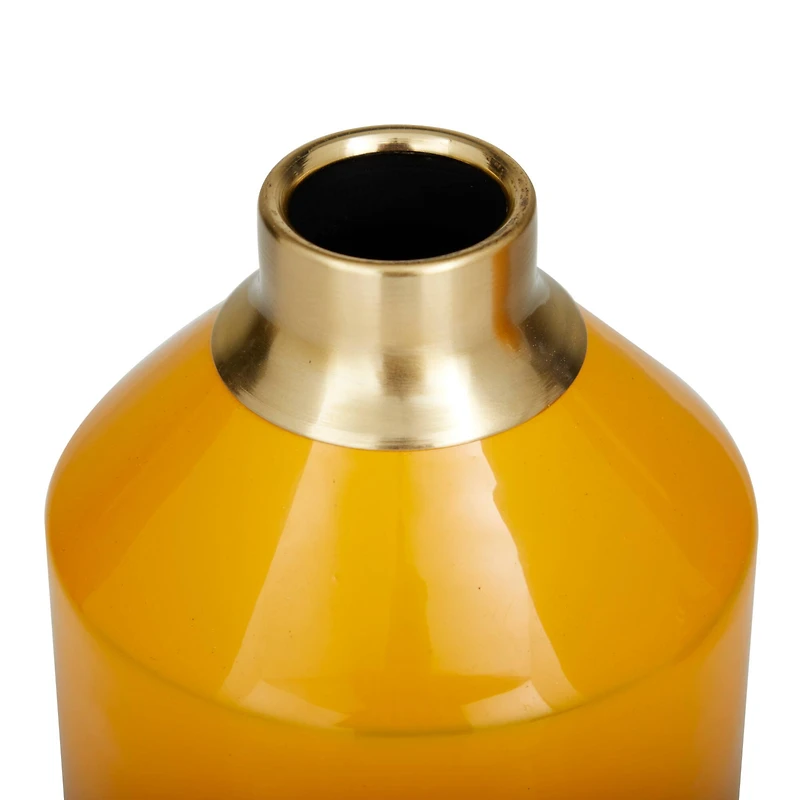 The Novogratz Set of 2" Yellow Metal Modern Vase, 10" x 5" x 5"