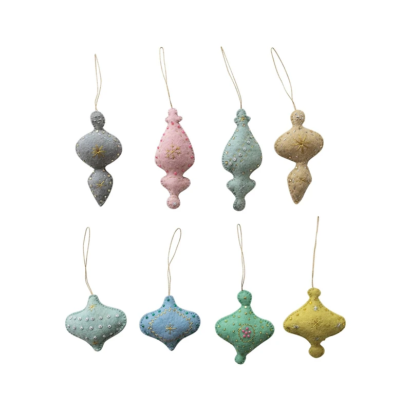 Hello Honey® 8 Pack Mixed Embroidered Pastel Felt Ornaments