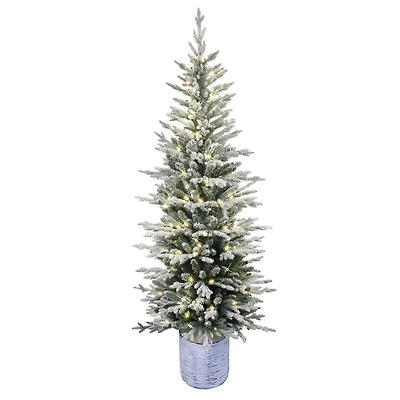 7.5ft. Pre-Lit Flocked Arctic Fir Pencil Artificial Christmas Tree, Warm White LED Lights
