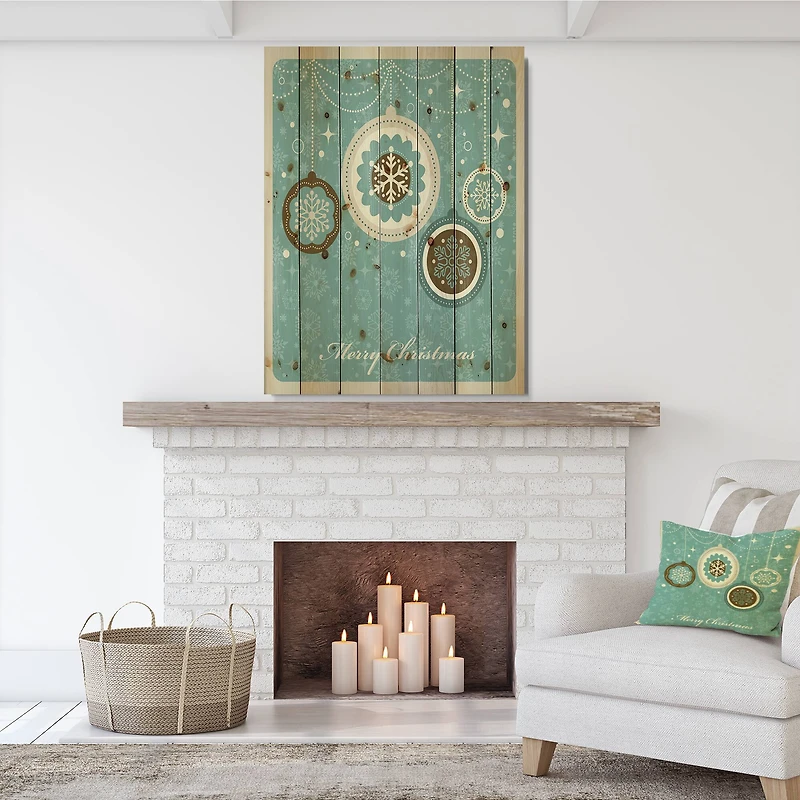 Designart Merry Christmas Tree Ball Print on Natural Pine Wood