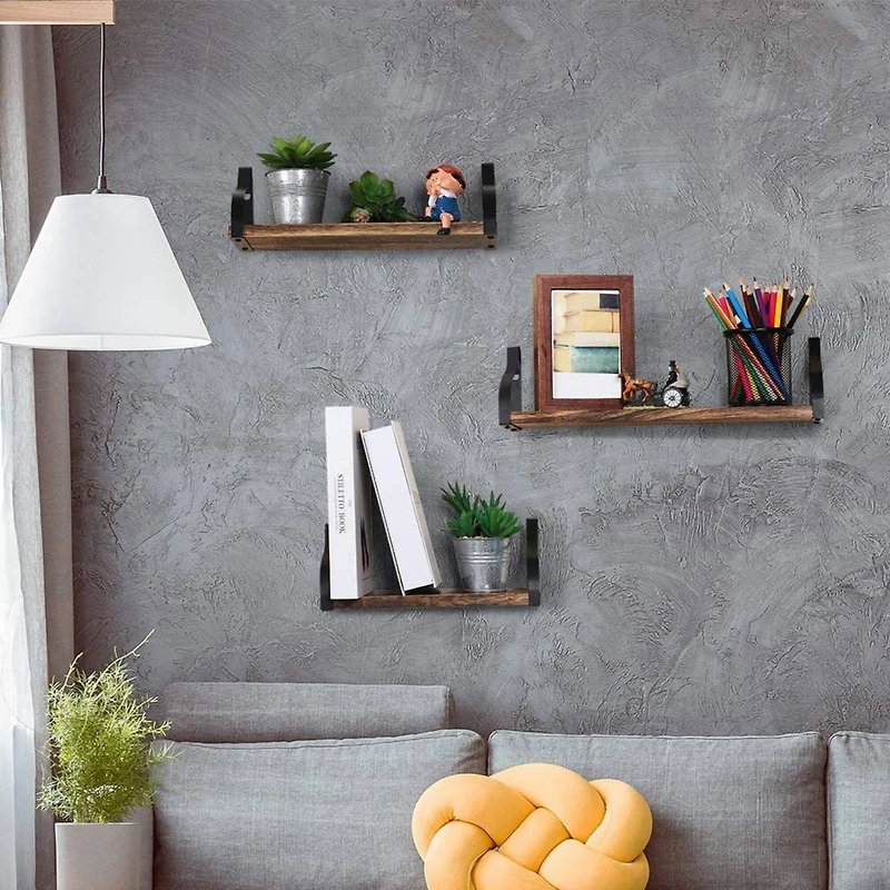 NEX™ Brown Rustic Wood Floating Shelves Set