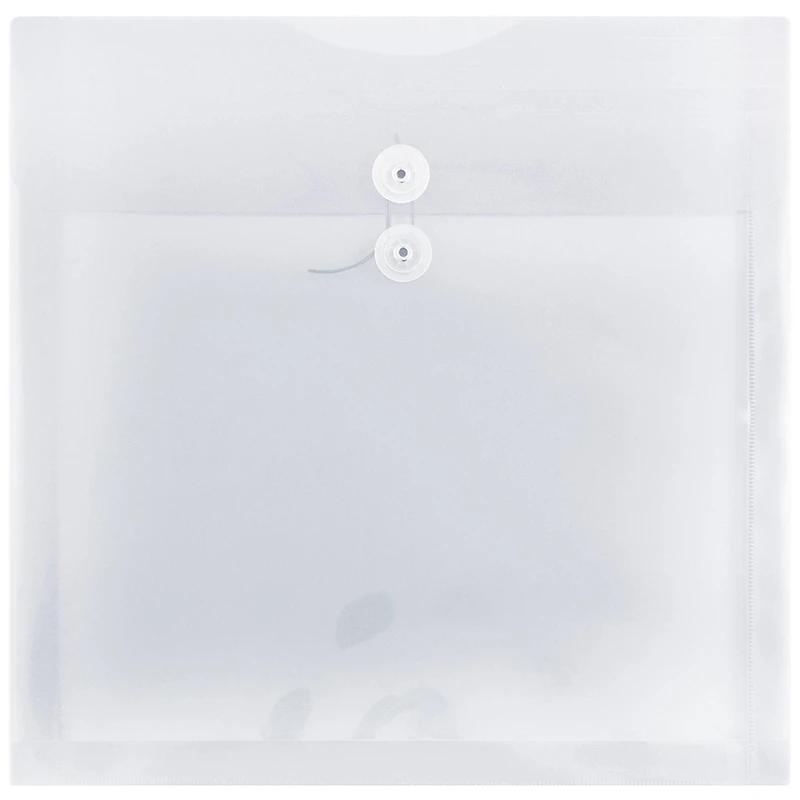 JAM Paper Large Clear Square Plastic Envelopes with Button & String Tie Closure, 12ct.