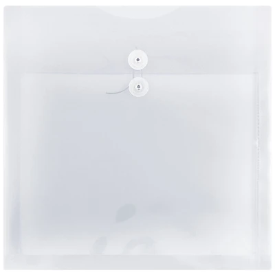 JAM Paper Large Clear Square Plastic Envelopes with Button & String Tie Closure, 12ct.