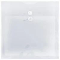 JAM Paper Large Clear Square Plastic Envelopes with Button & String Tie Closure, 12ct.