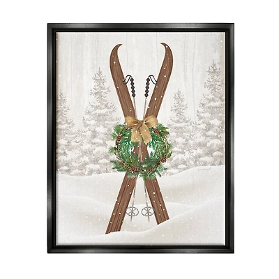Stupell Industries Winter Skis Holiday Wreath Framed Floater Canvas Wall Art