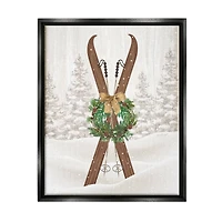 Stupell Industries Winter Skis Holiday Wreath Framed Floater Canvas Wall Art