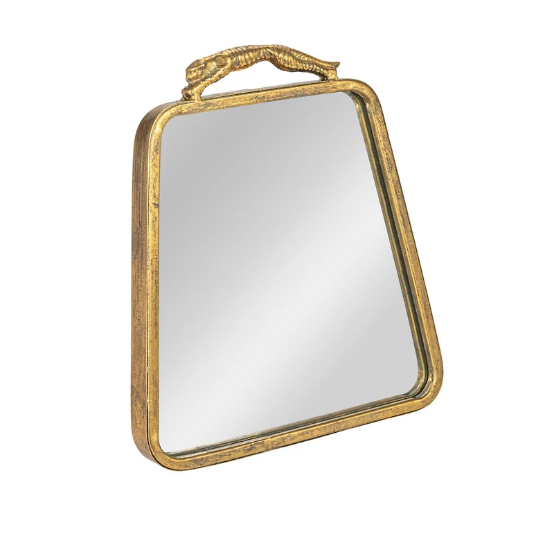 Hello Honey® 10" Gold Antique Metal Wall Mirror with Leopard Handle