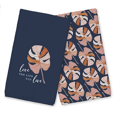 Color Block Tropical Leaf Tea Towel Set