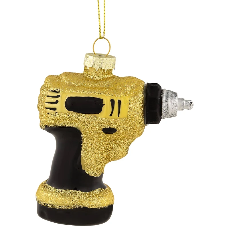 3.5" Yellow Power Drill Glass Christmas Ornament