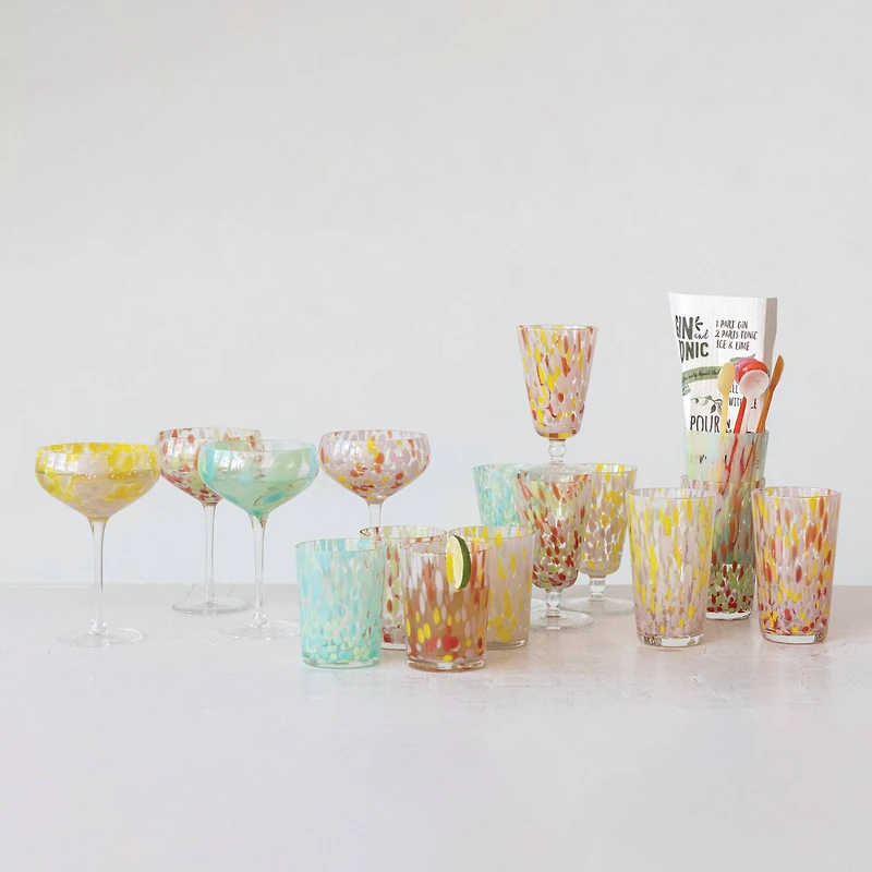 Hello Honey® 7" Speckle Round Stemmed Champagne Coupe Glass Set