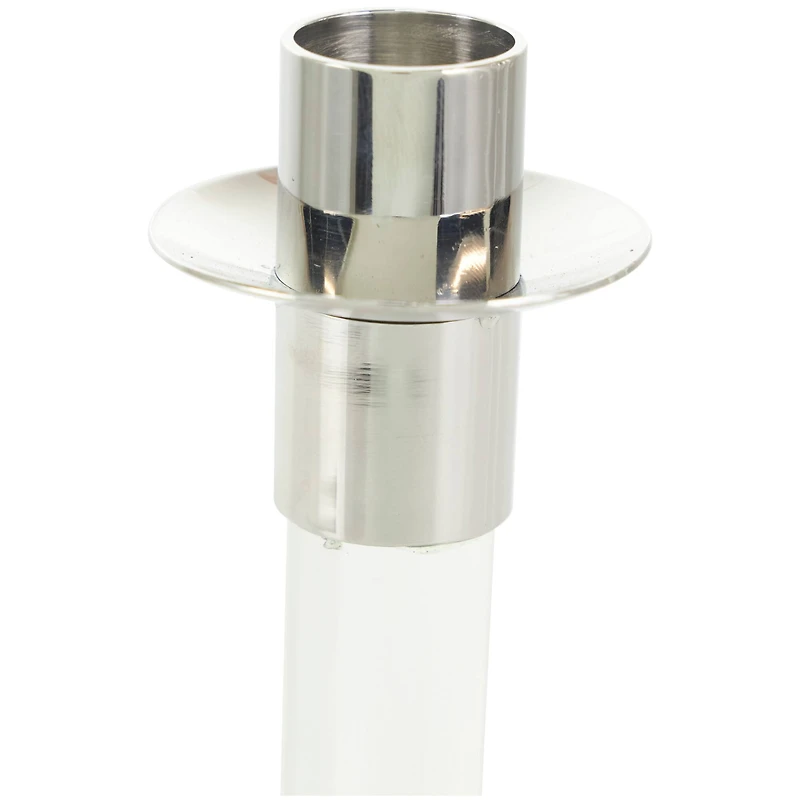 Silver Stainless Steel Candle Holder with Clear Glass Center Set