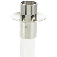 Silver Stainless Steel Candle Holder with Clear Glass Center Set