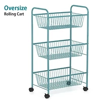 NEX™ Blue Large 3-Tier Rolling Basket Stand with Shelves & Wheels