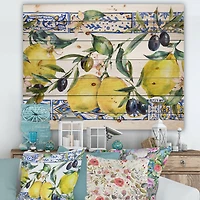 Designart - Lemon Ornament On Blue Geometrical Pattern II