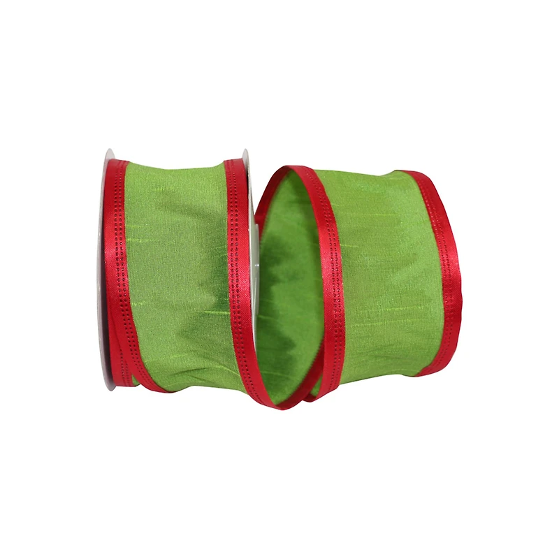 JAM Paper 2.5" x 10yd. Lime & Red Wired Grand Edge Dupioni Ribbon