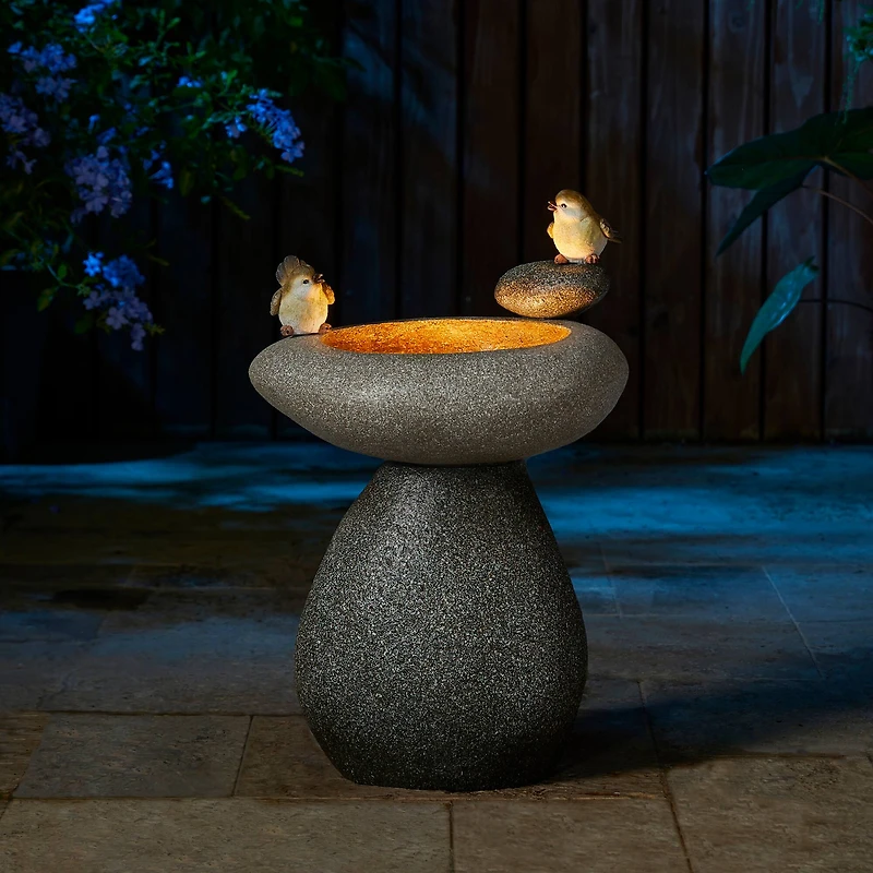 Glitzhome® 20.75" Zen-Style Faux Stone Texture Outdoor Birdbath Fountain with LED Light