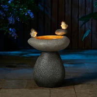 Glitzhome® 20.75" Zen-Style Faux Stone Texture Outdoor Birdbath Fountain with LED Light