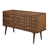 Walker Edison 58" Brown Solid Wood 2-Drawer Prism Sideboard