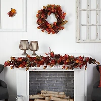 6ft. Autumn Maple Leaves, Berry & Pinecones Fall Garland