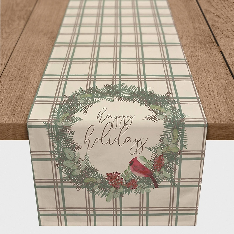 90" Happy Holidays Plaid Cotton Twill Runner
