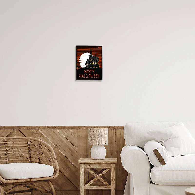 Stupell Industries Happy Halloween Haunted House Framed Giclee Art