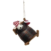 Hello Honey® 6.25" Handmade Wool Felt Mouse in Bed Ornament with Hat & Stocking