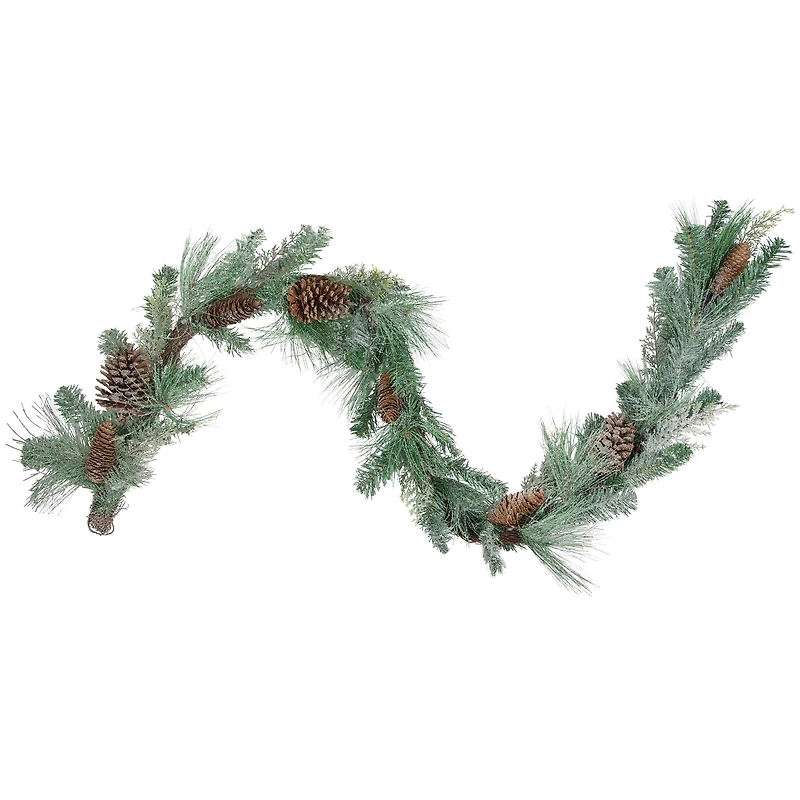 Artificial Mixed Pine with Pine Cones & Gold Glitter Garland, Unlit