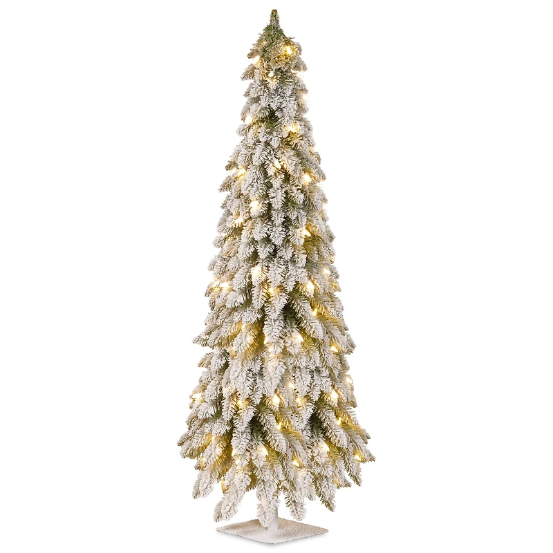 5ft. Pre-Lit Snowy Downswept Artificial Christmas Forestree, Clear Lights