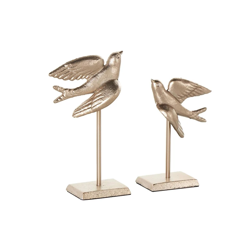 Gold Metal Bird Metallic Sculpture Set