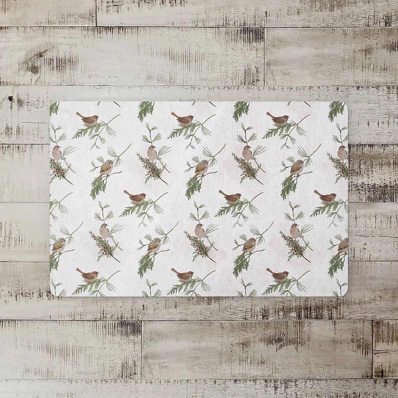 Pine & Birds on White Floor Mat