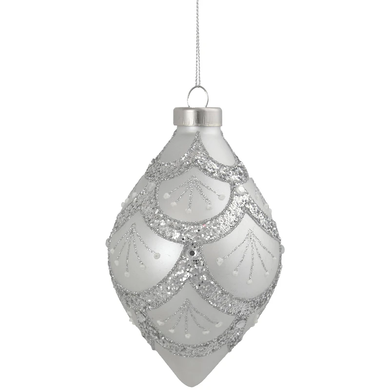 5" Glittered Silver Glass Finial Christmas Ornament