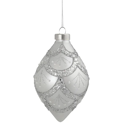 5" Glittered Silver Glass Finial Christmas Ornament