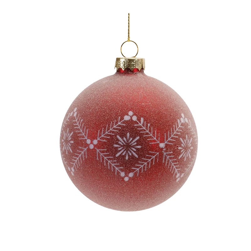 6 Pack Red Etched Frosted Glass Ball Ornaments