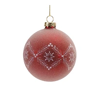 6 Pack Red Etched Frosted Glass Ball Ornaments