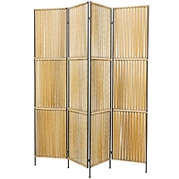 The Novogratz Light Brown Rattan Handmade Hinged Foldable Partition 4 Panel Room Divider Screen with Wrapped Seagrass Design 63" x 1" x 71"