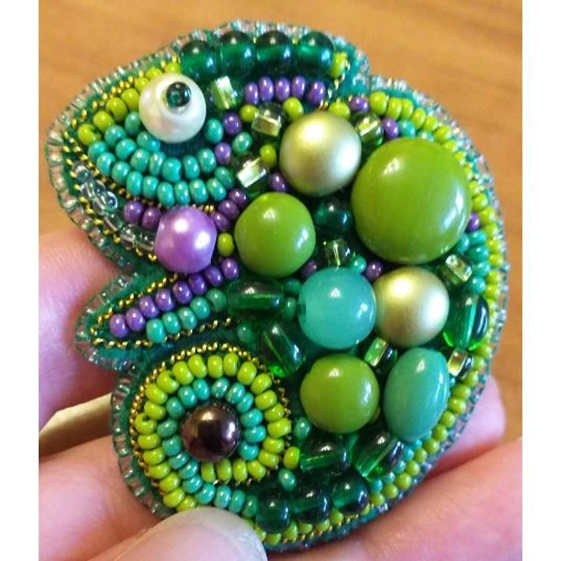 Crystal Art Beadwork Kit For Creating Broоch Chameleon