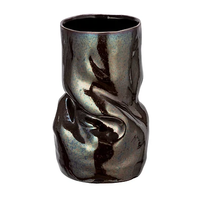 Hello Honey® 5.5" Iridescent Dark Brown Organic Shaped Stoneware Vase