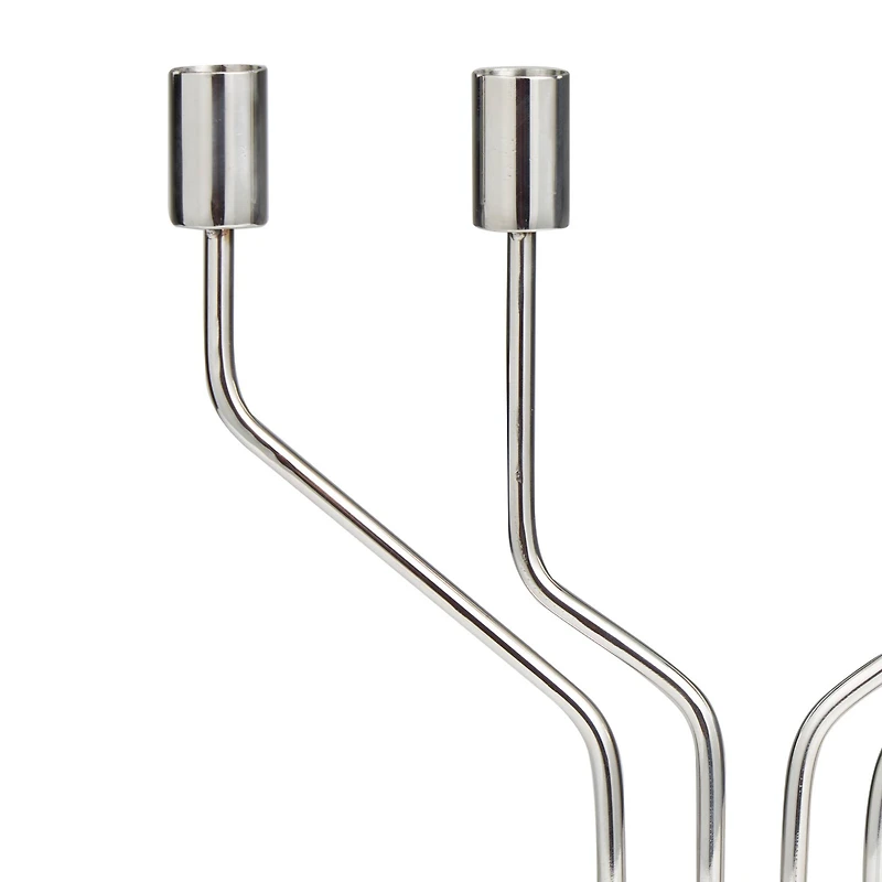 The Novogratz 13" Silver Stainless Steel Abstract Angled Candelabra