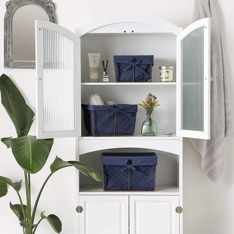 DII® Rustic Bronze Chicken Wire Baskets with French Blue Liners Set