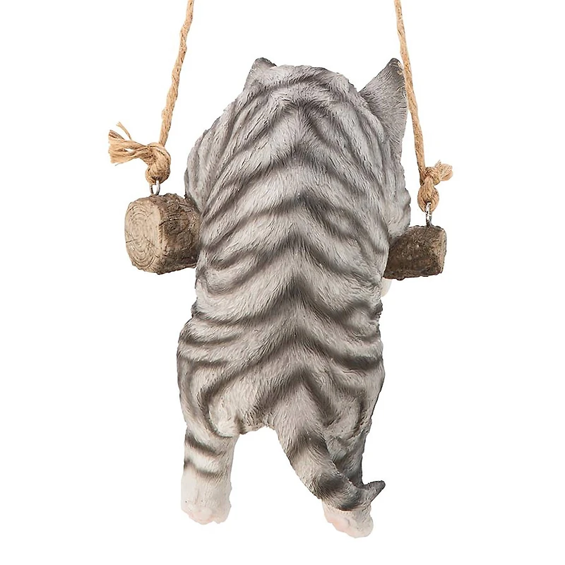 Design Toscano 8" Gray Tabby Kitty on a Perch Hanging Cat Sculpture
