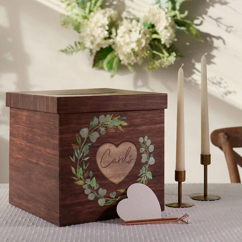Kate Aspen® Rustic Brown Faux Wood Print Card Box