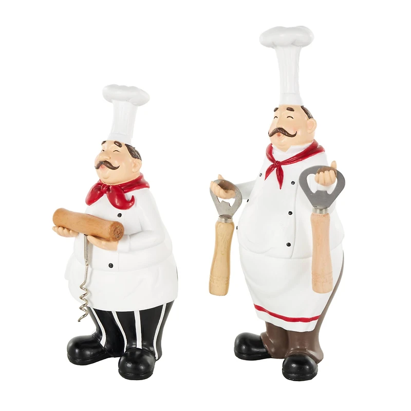 White Chef Kitchen Bottle Opener Holder Sculpture Set with Beer & Wine Bottle Accessories